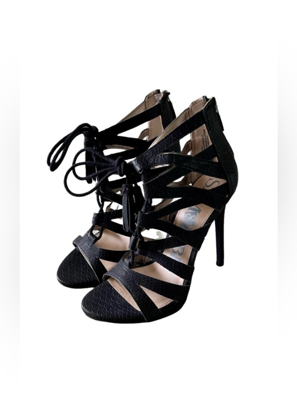 Sam & Libby • Black Sandal Lace Up Heels with Tassels Size 7½